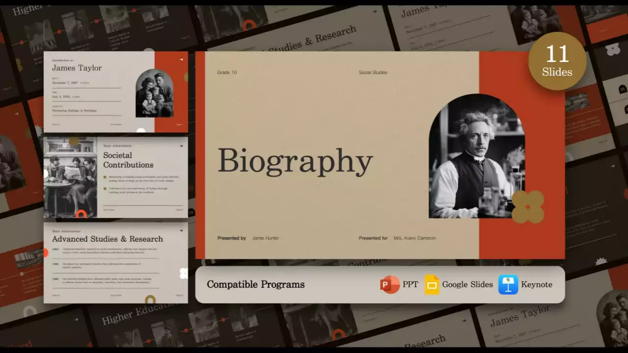 modelo de apresentação de biografia vintage bege