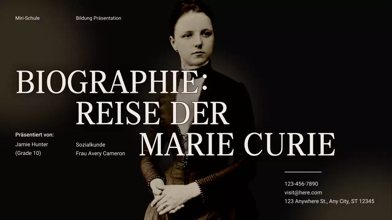 Schwarz und Beige Vintage Minimal Exploring the Life of Marie Curie Class Material