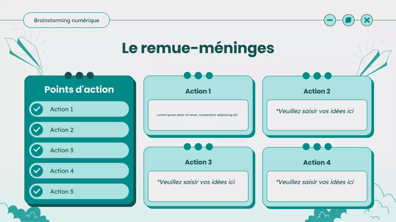 Guide d'idées de brainstorming moderne sarcelle