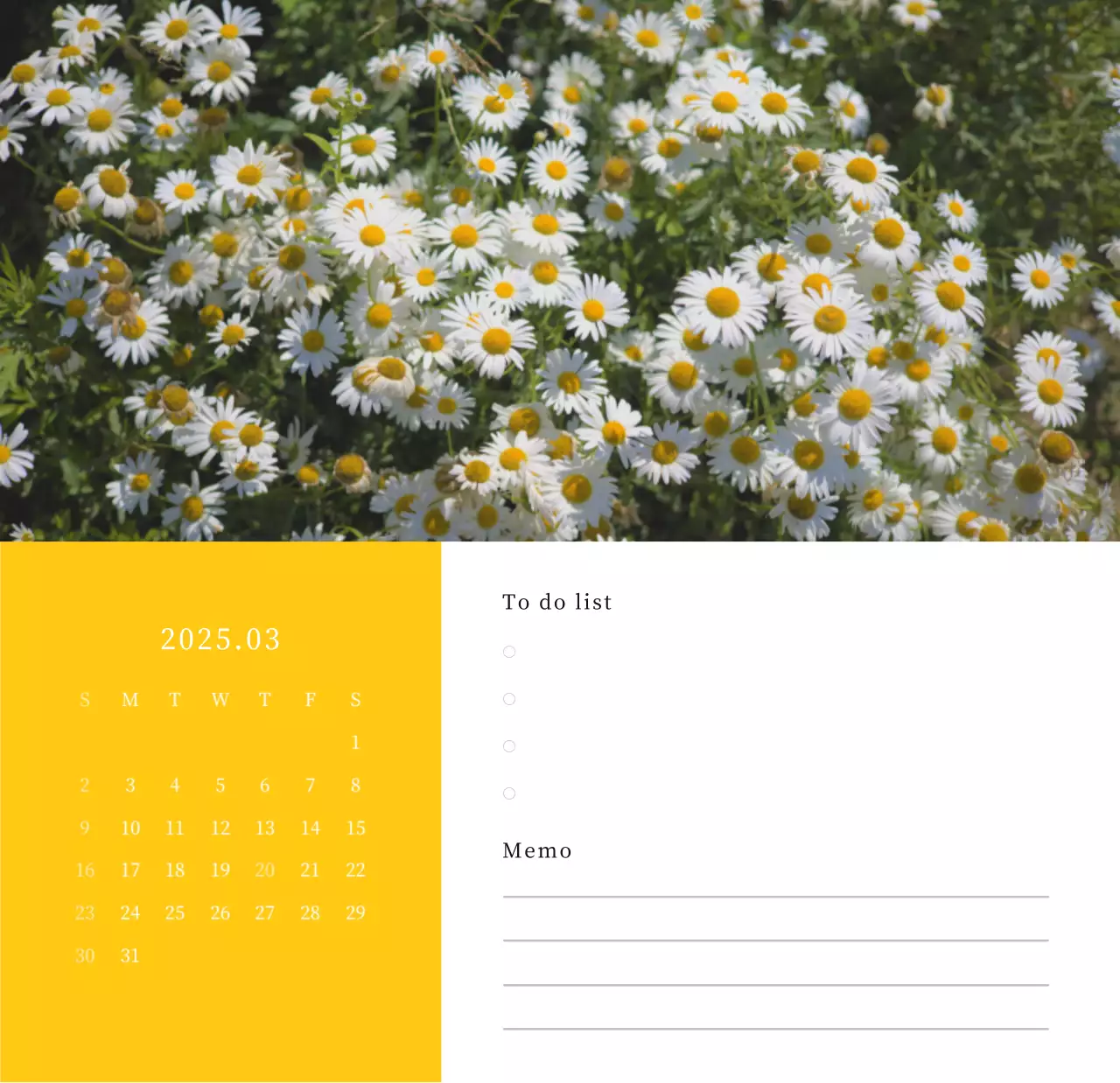 カラフルで美しい花のカレンダー