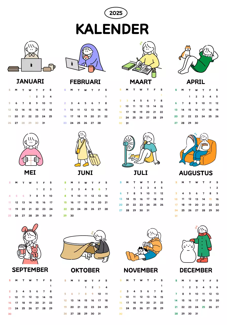 Schattige kalender jaarplanning