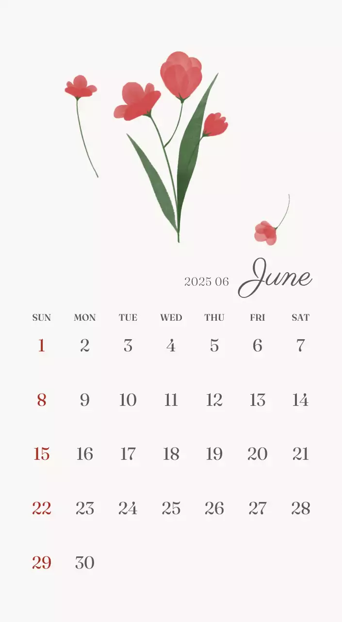 アイボリーとグリーンのシンプルな2025年花柄卓上カレンダー