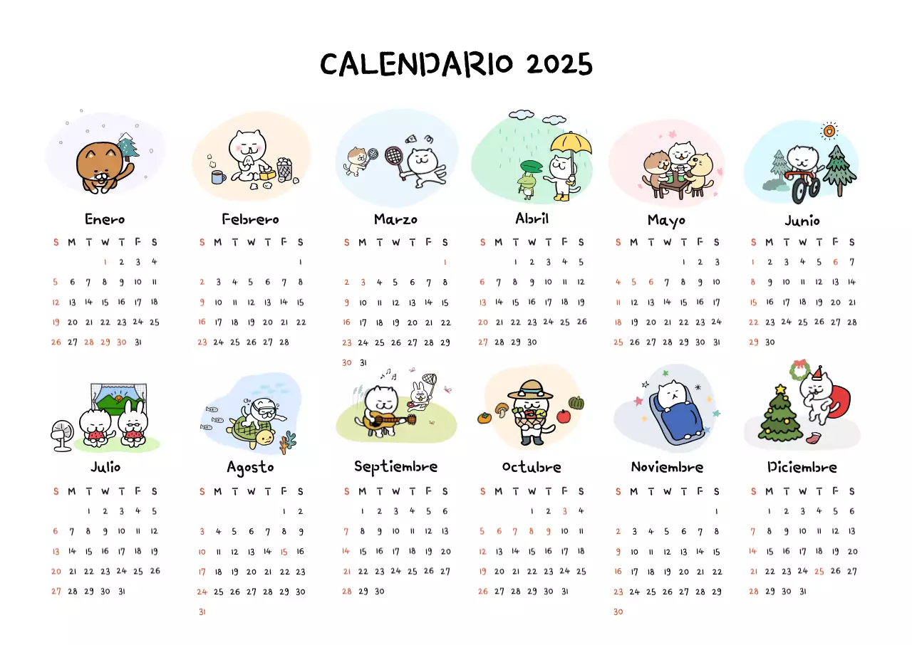 Calendario adorable azul claro