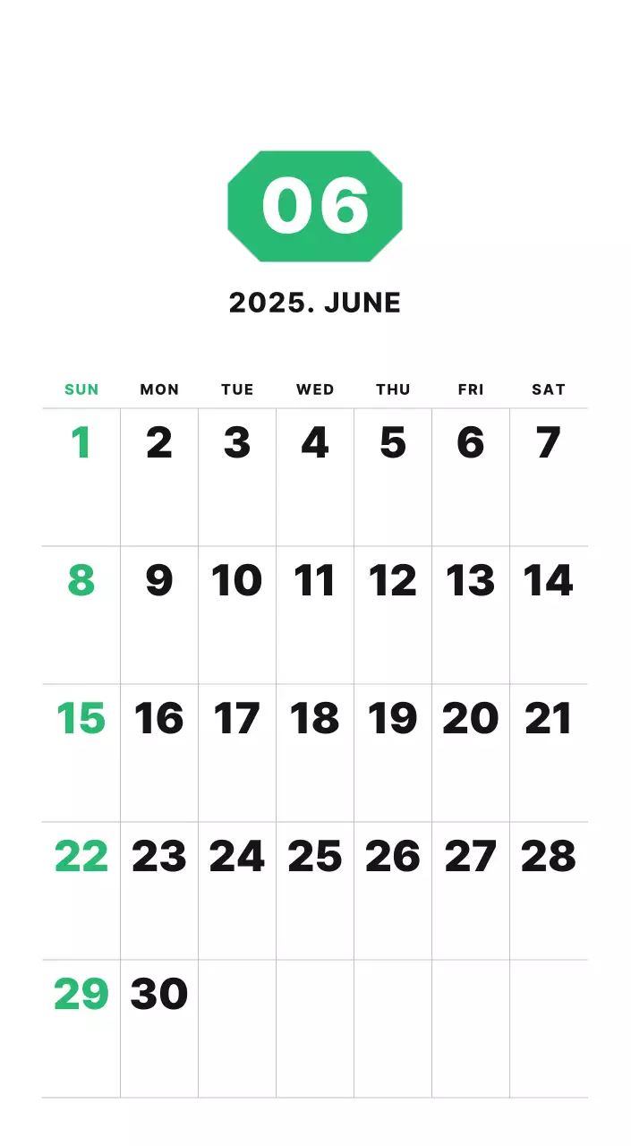 カラフルでシンプルな数字カレンダー