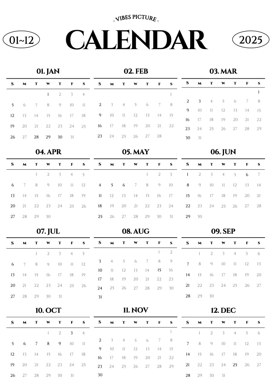 lịch cơ bản đen trắng