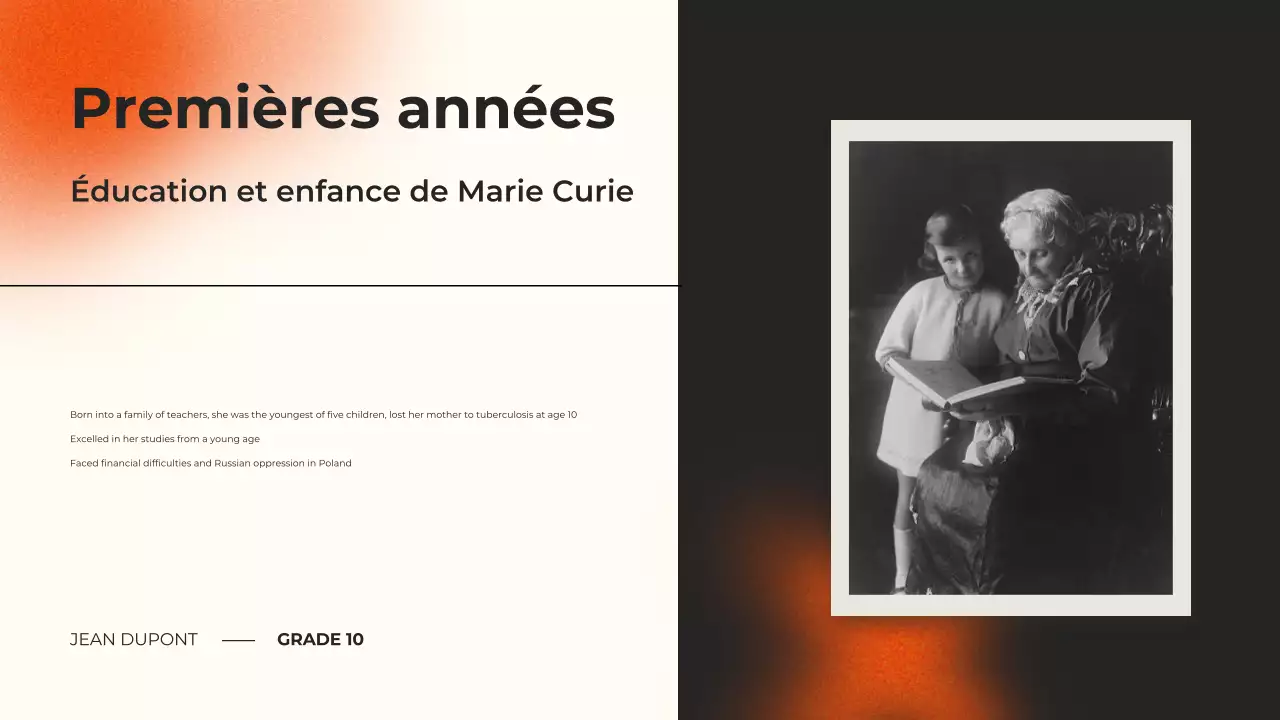 présentation du cours de biographie moderne noir et orange