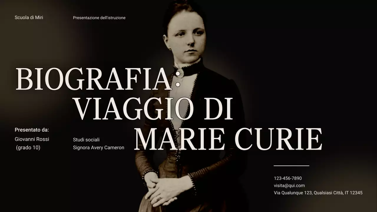 Nero e beige Vintage Minimal Esplorando la vita di Marie Curie Materiale di classe