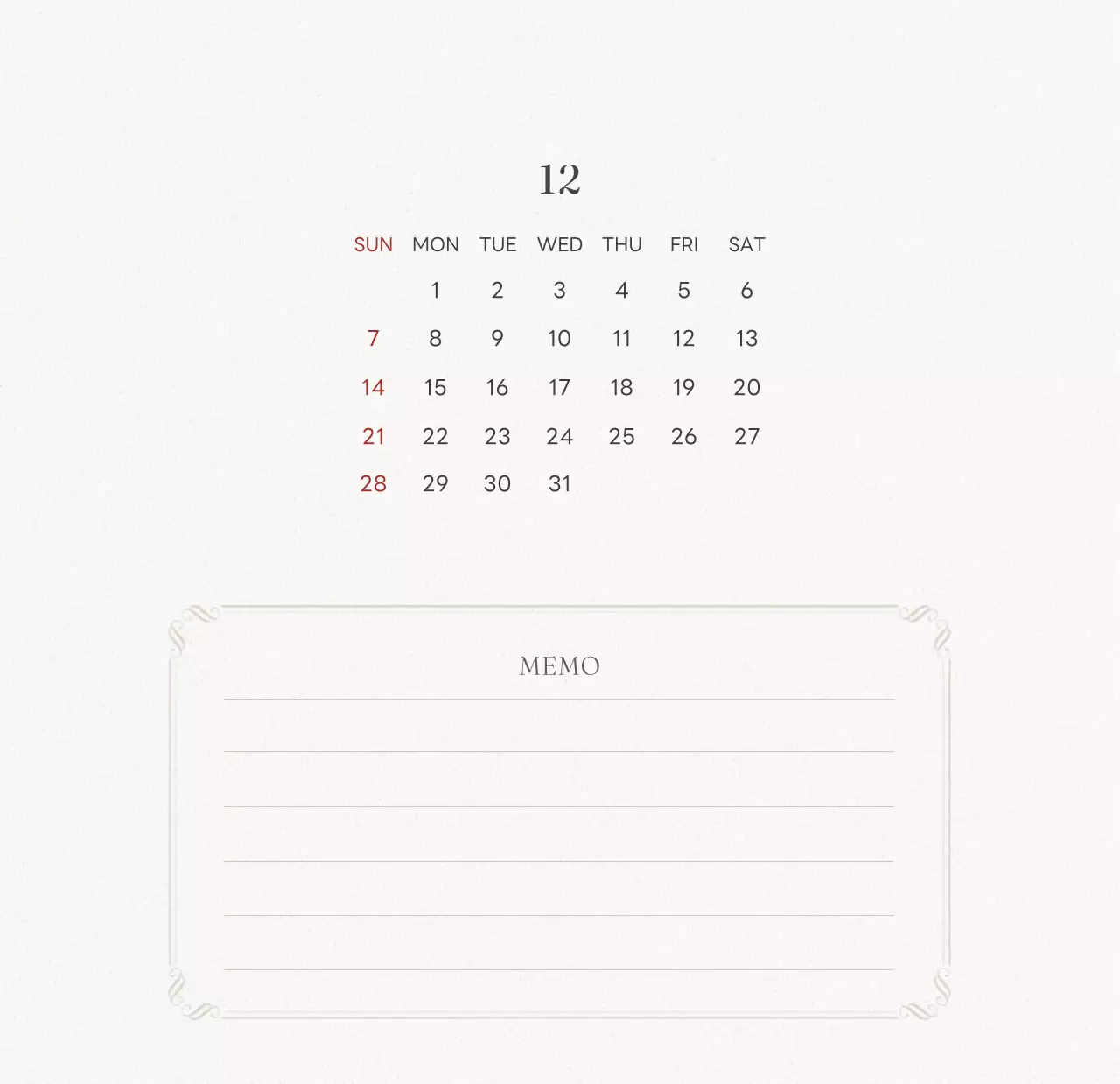 アイボリーとグリーンのシンプルな2025年花柄卓上カレンダー