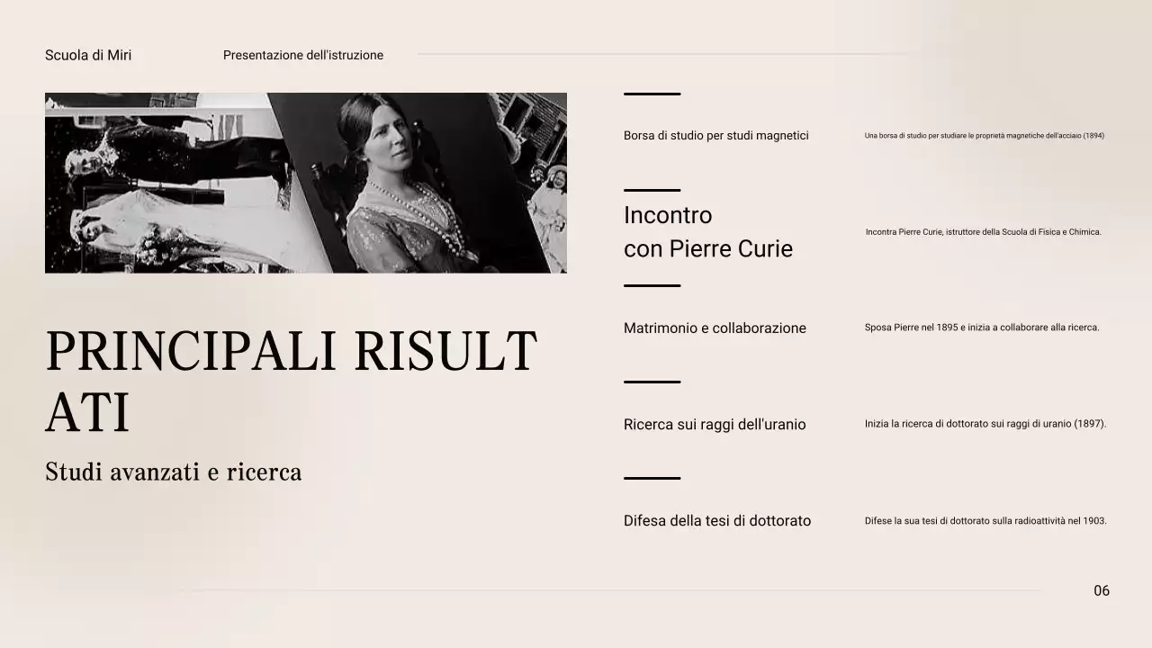 Nero e beige Vintage Minimal Esplorando la vita di Marie Curie Materiale di classe