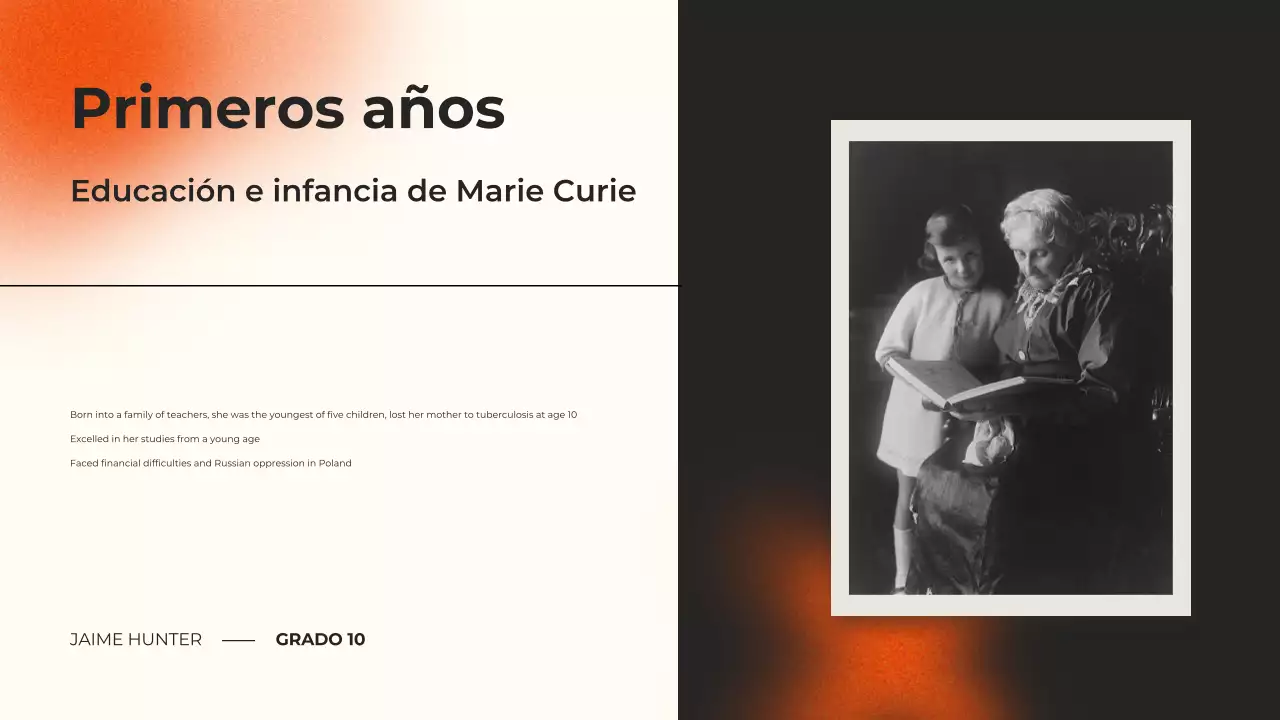 negro y naranja presentación del curso de biografía moderna