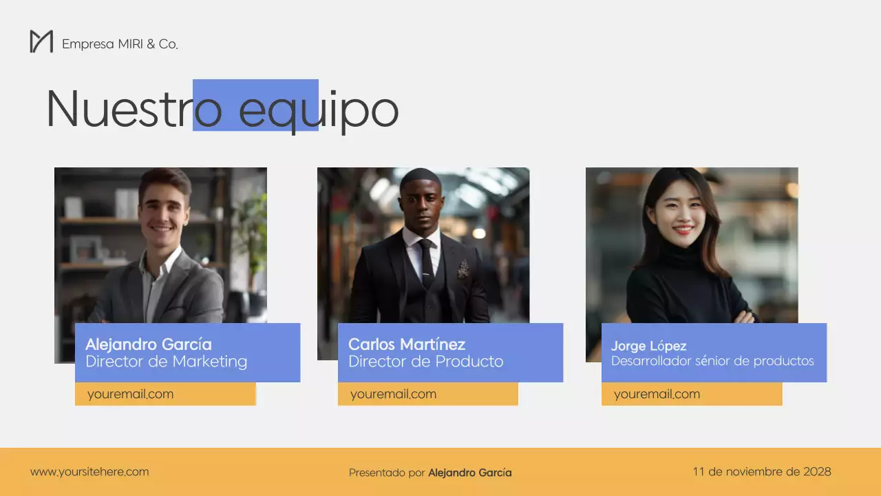 Plan de empresa moderno en azul y amarillo