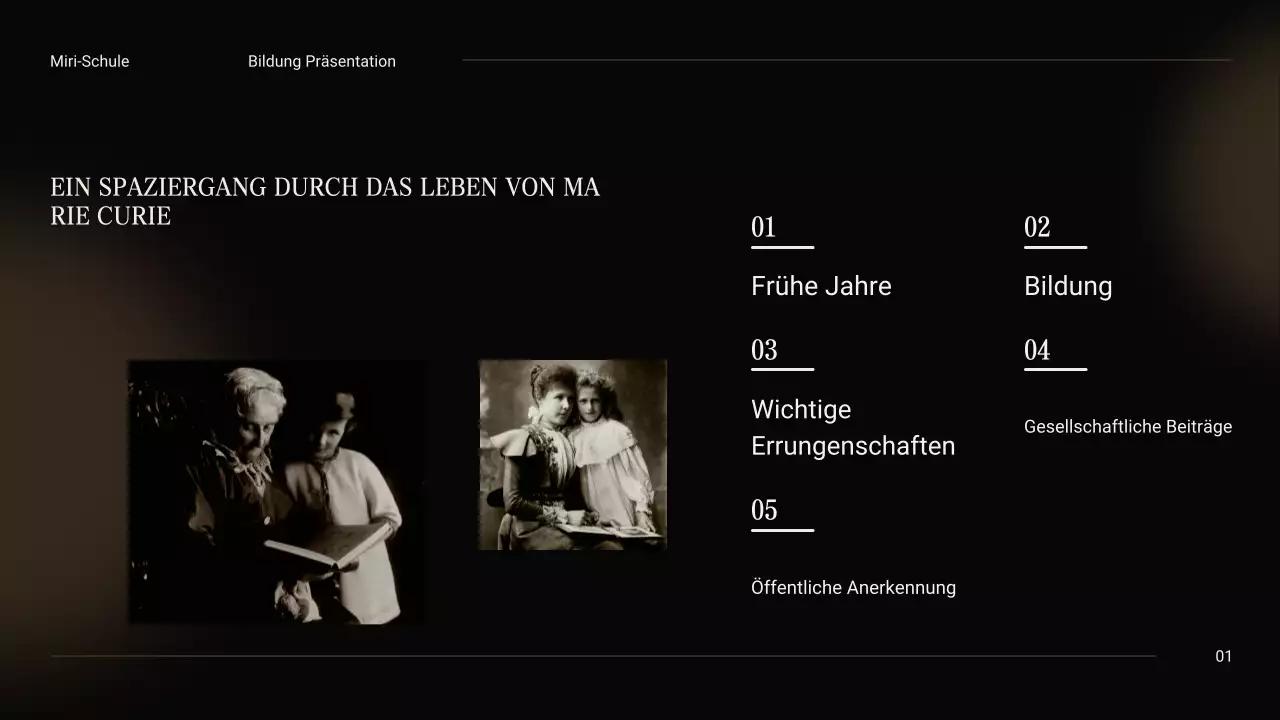 Schwarz und Beige Vintage Minimal Exploring the Life of Marie Curie Class Material