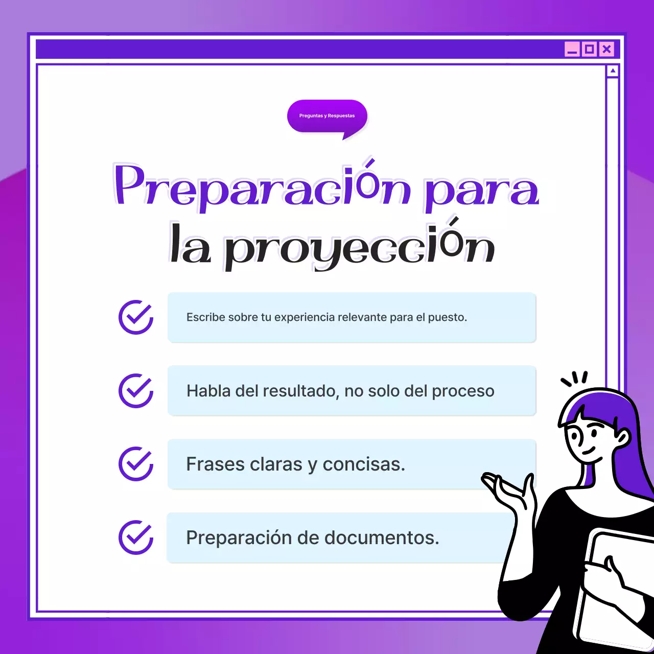 Una guía de preguntas y respuestas para la contratación, de color púrpura y kitsch