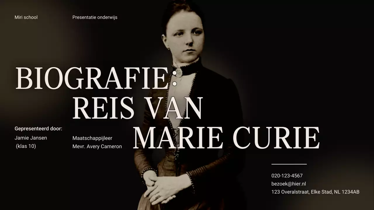 Zwart en beige Vintage Minimal Exploring the Life of Marie Curie Lesmateriaal