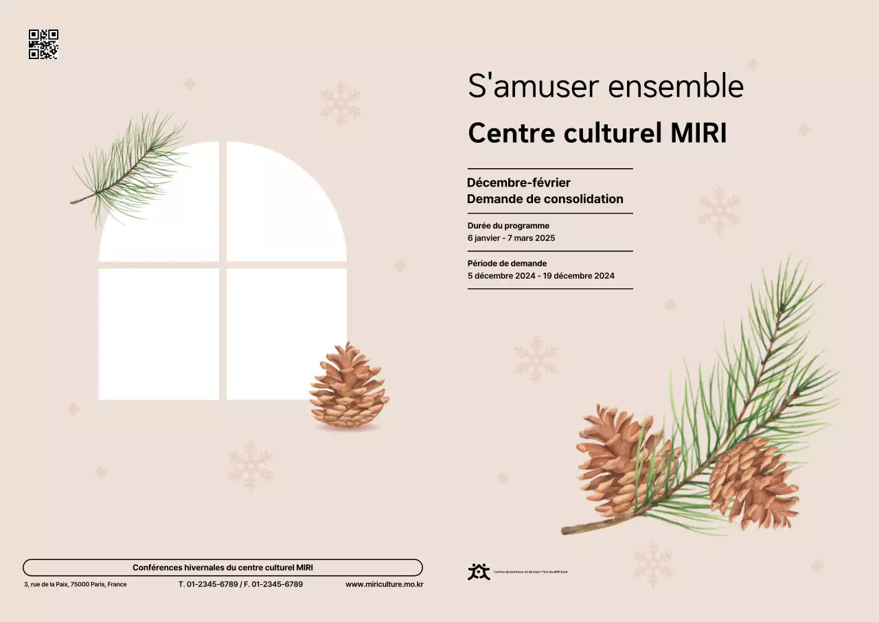 Guide des programmes du centre culturel, beige et propre, avec des illustrations sentimentales
