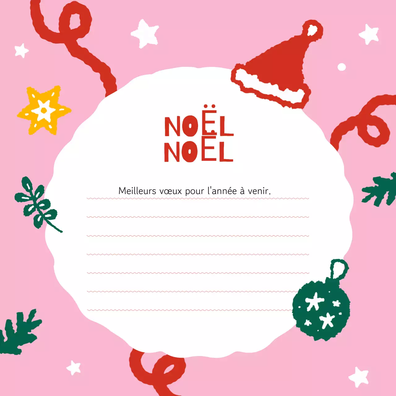 Carte de Noël rose et cosy