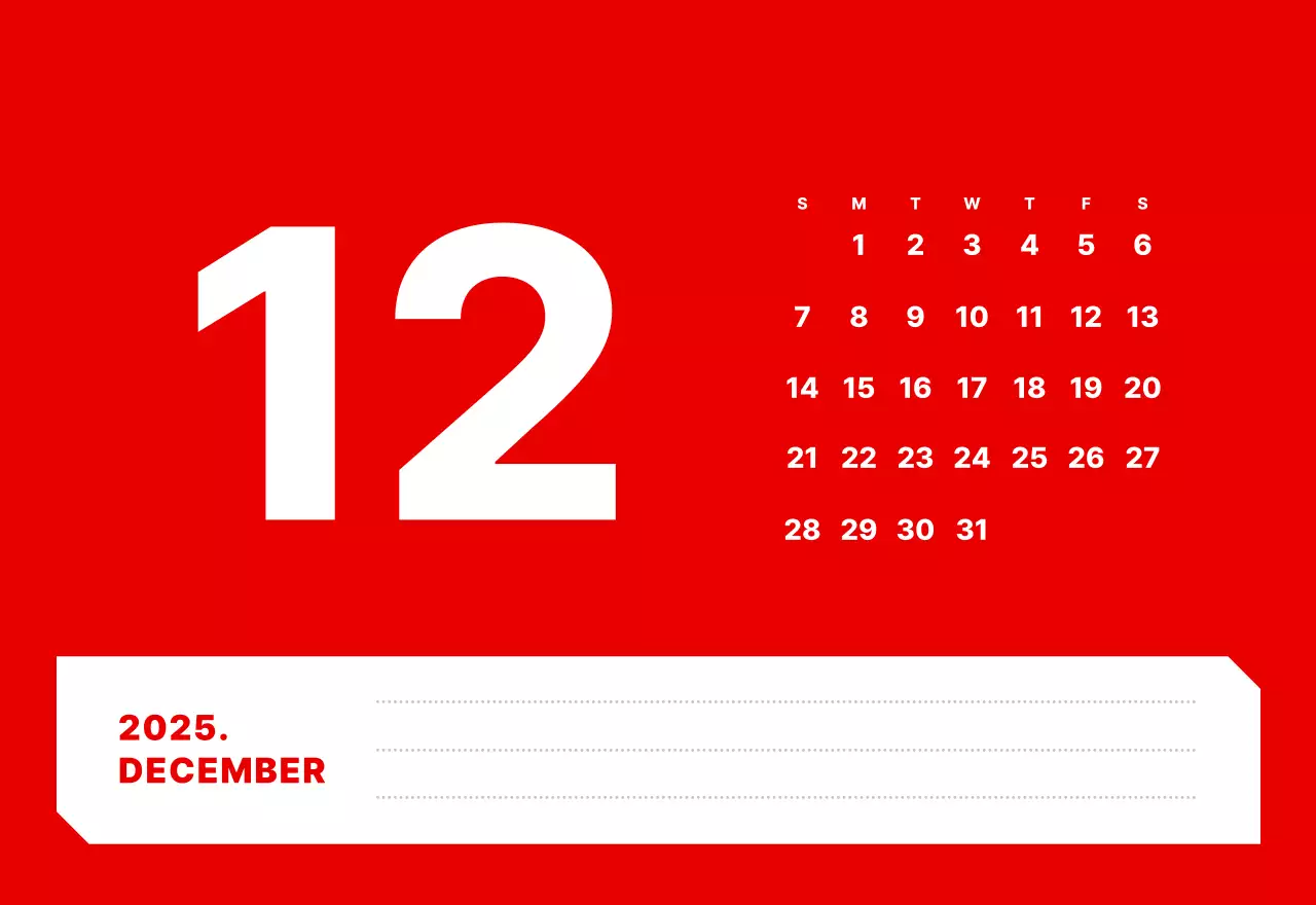 カラフルでシンプルな数字カレンダー