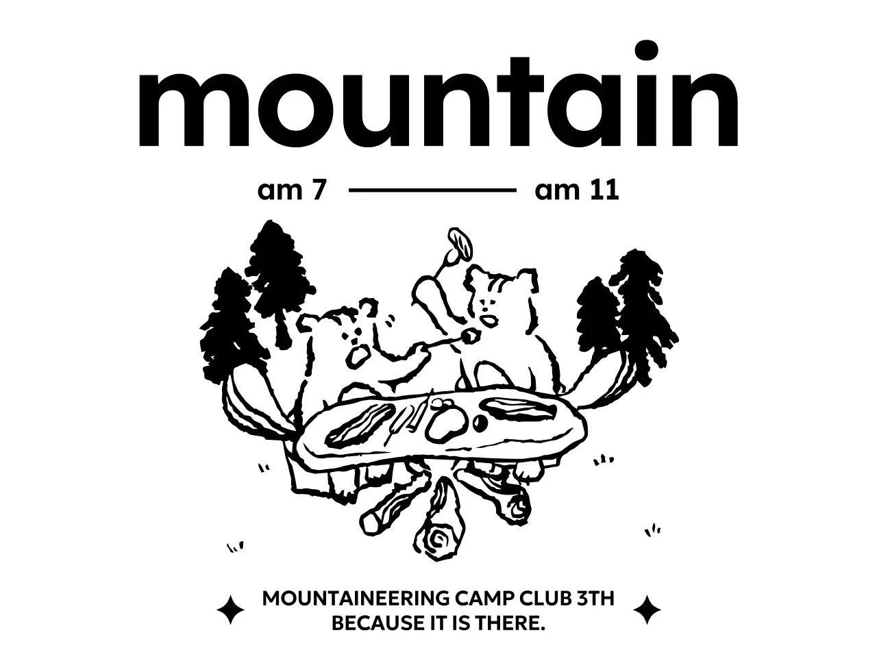 Mempromosikan klub hiking antik dengan ilustrasi tupai berkemah