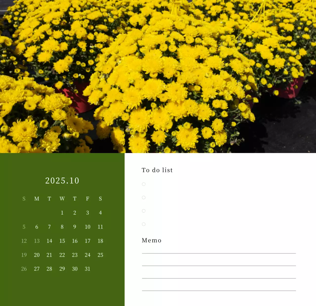 カラフルで美しい花のカレンダー