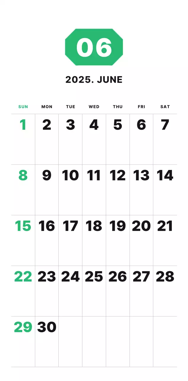 カラフルでシンプルな数字カレンダー