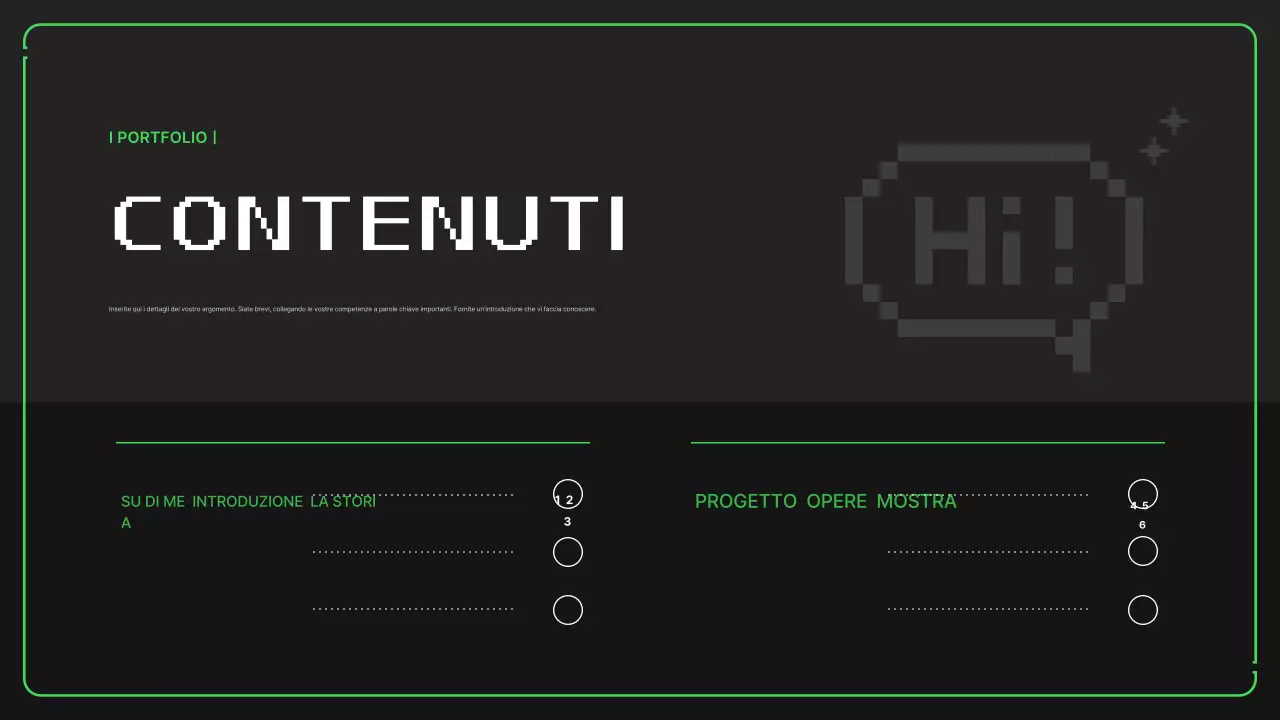 Portfolio con semplici illustrazioni pixelate in colori neon per il nuovo anno