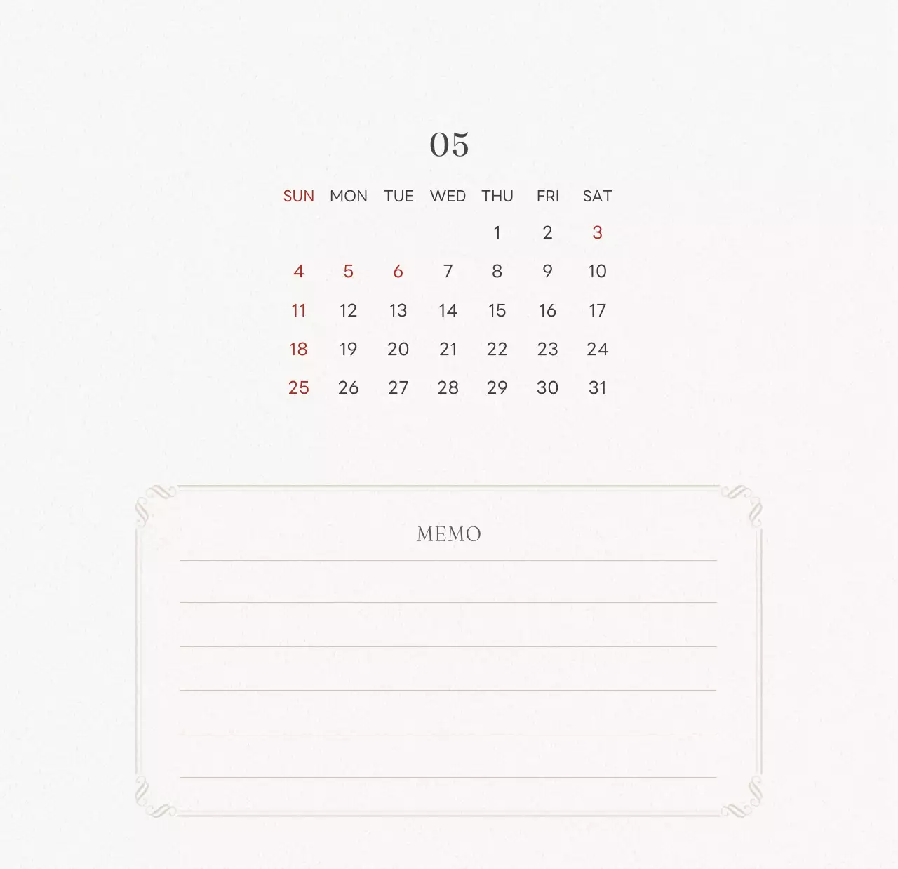 アイボリーとグリーンのシンプルな2025年花柄卓上カレンダー