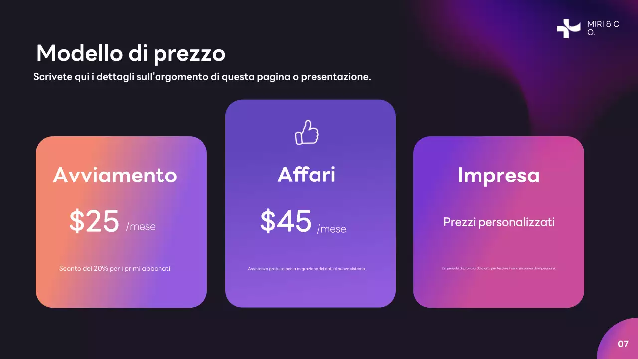 Piano aziendale moderno viola