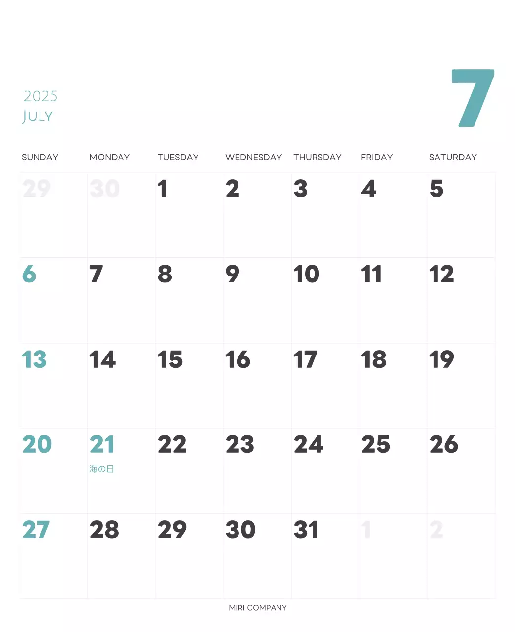 白と黒のシンプルな2025年版数字卓上カレンダー