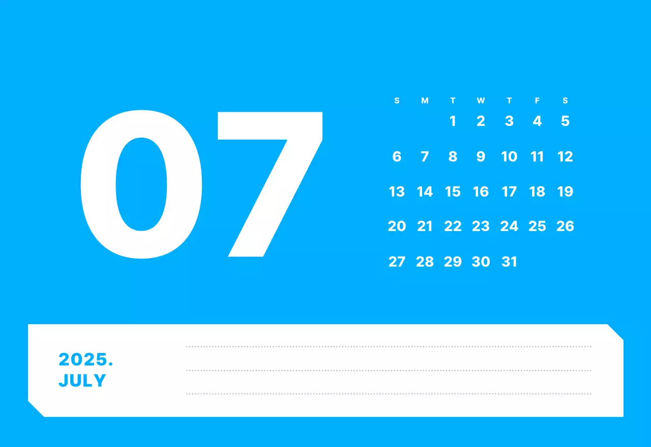 カラフルでシンプルな数字カレンダー