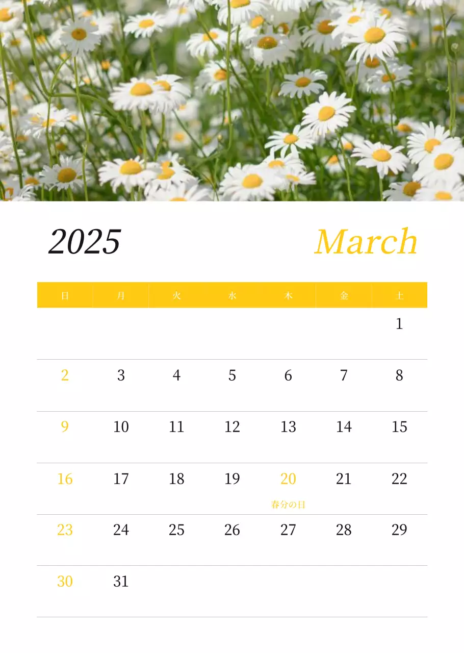 カラフルで美しい花のカレンダー