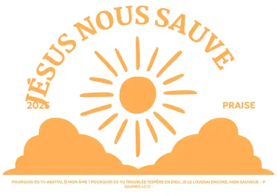 Promouvoir une église simple avec une illustration du soleil s'élevant au-dessus des nuages