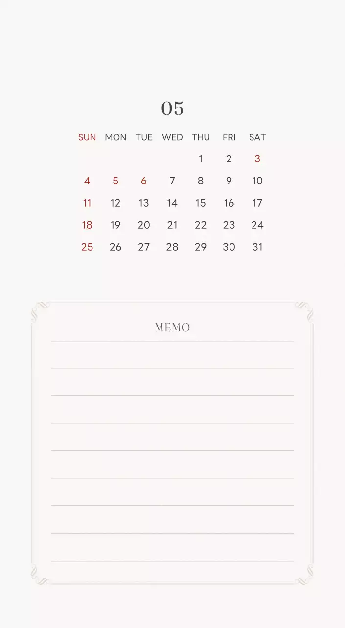 アイボリーとグリーンのシンプルな2025年花柄卓上カレンダー