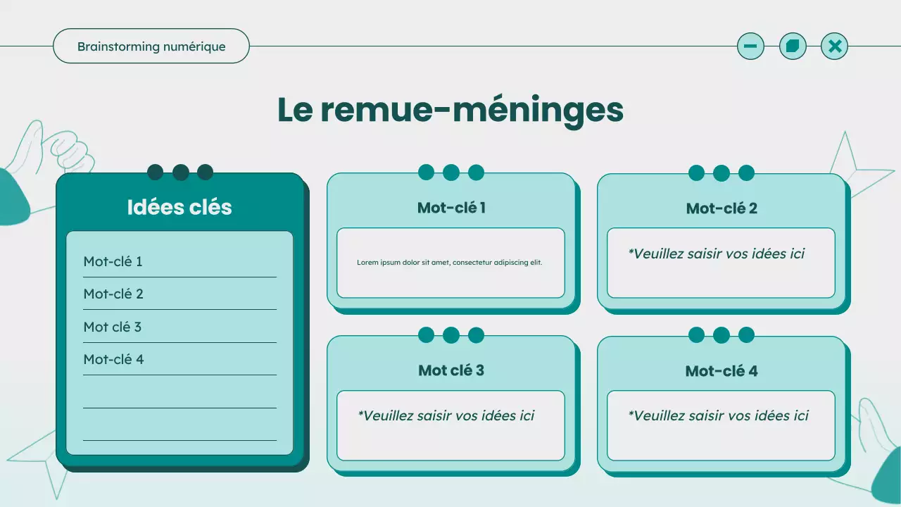 Guide d'idées de brainstorming moderne sarcelle