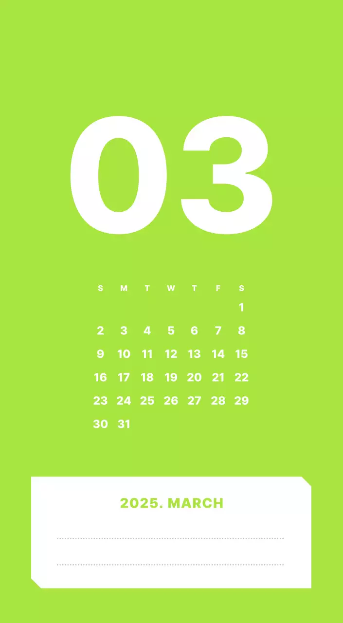 カラフルでシンプルな数字カレンダー