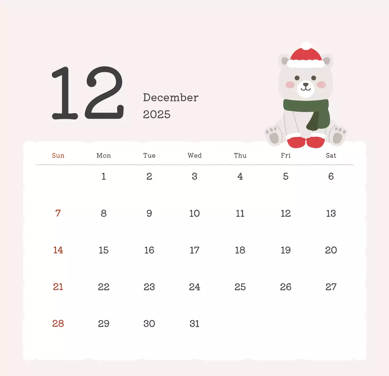 カラフルでかわいいイラストカレンダー