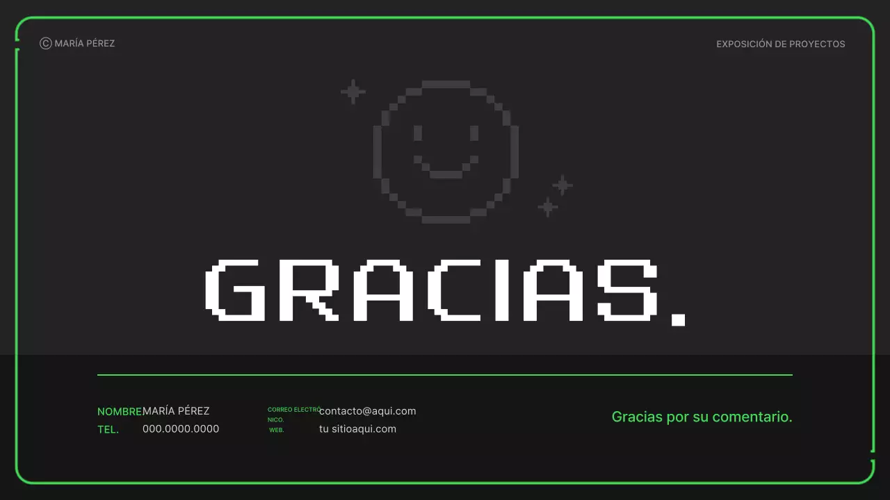 Portafolio con sencillas ilustraciones pixeladas en colores neón para el nuevo año