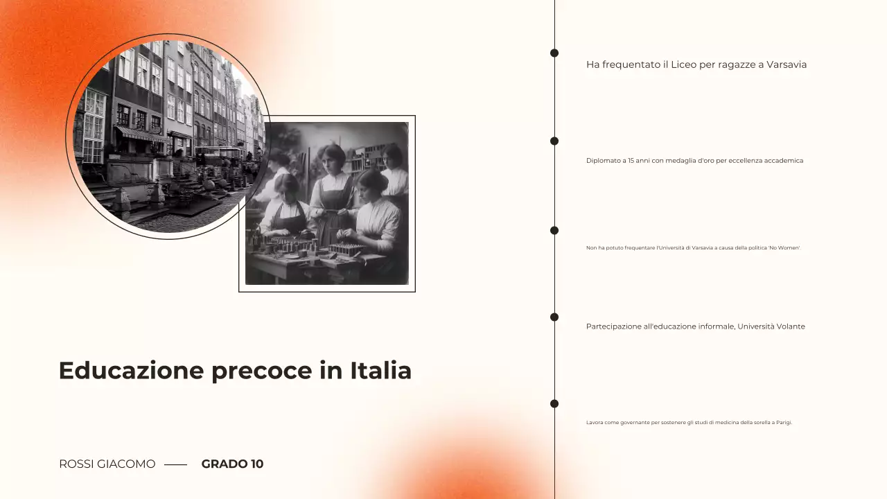 presentazione del corso di biografia moderna in nero e arancio