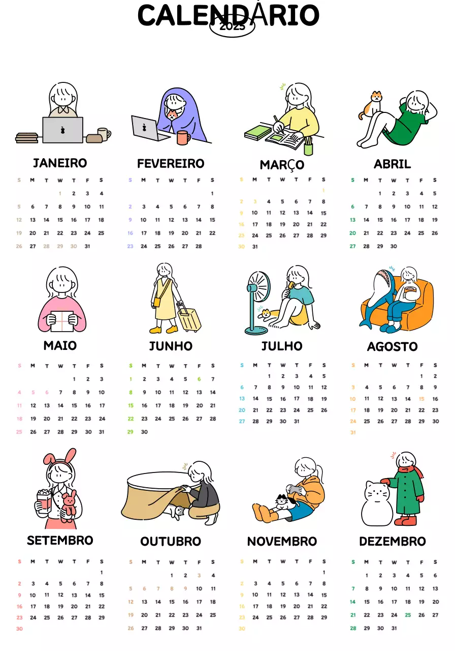 Calendário adorável plano anual