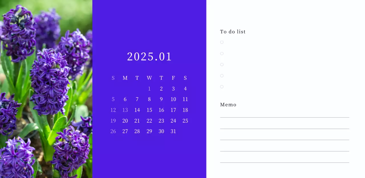 カラフルで美しい花のカレンダー