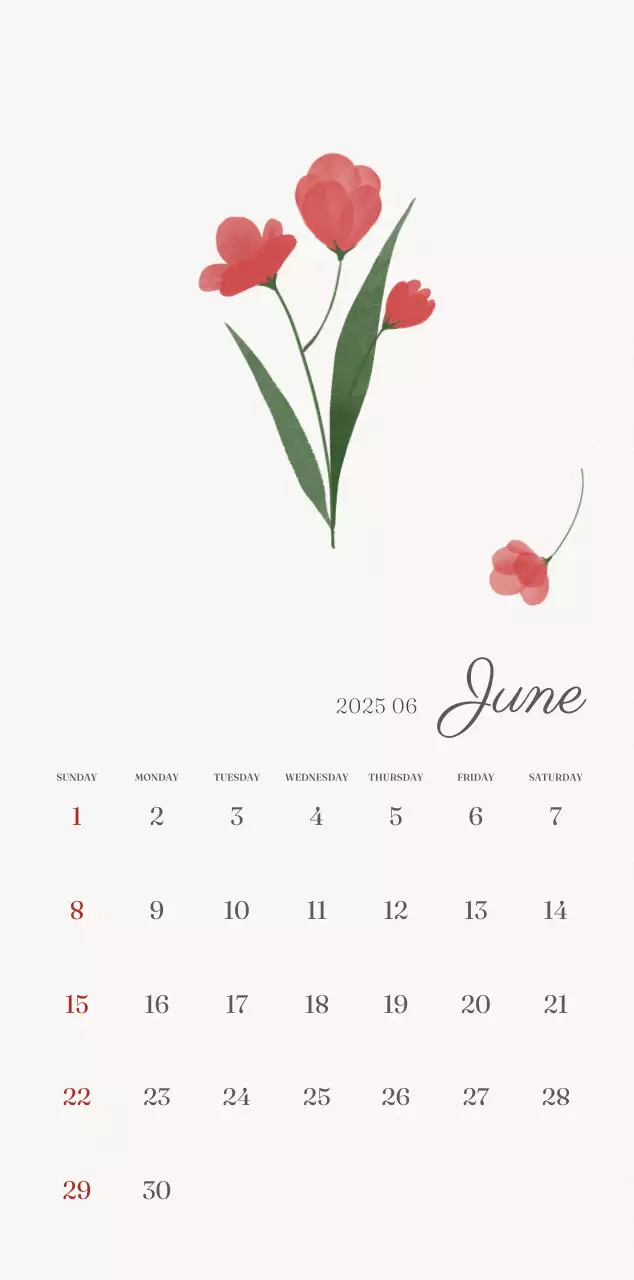 アイボリーとグリーンのシンプルな2025年花柄壁掛けカレンダー