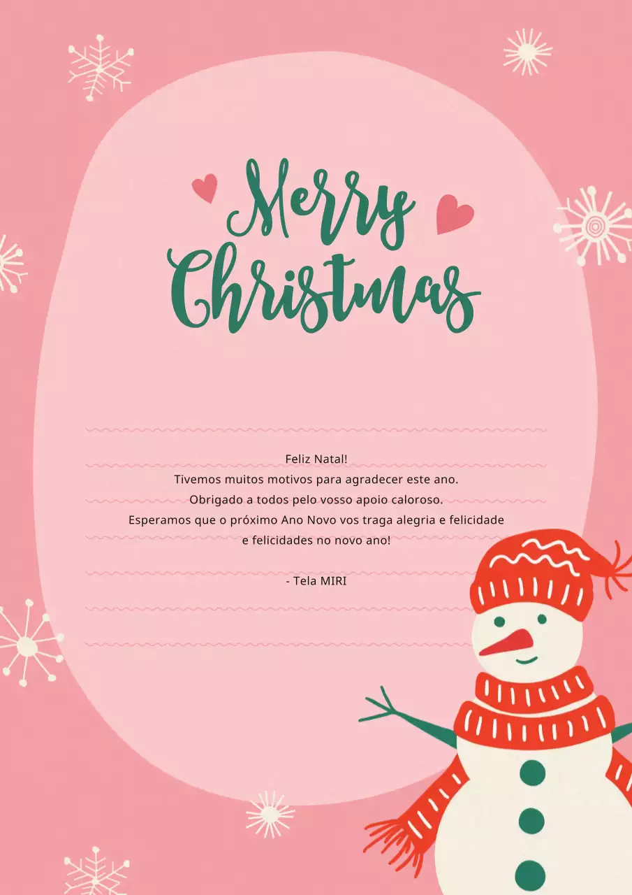 Cartão de Natal cor-de-rosa e acolhedor