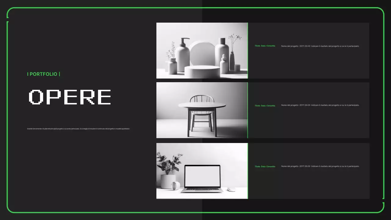 Portfolio con semplici illustrazioni pixelate in colori neon per il nuovo anno