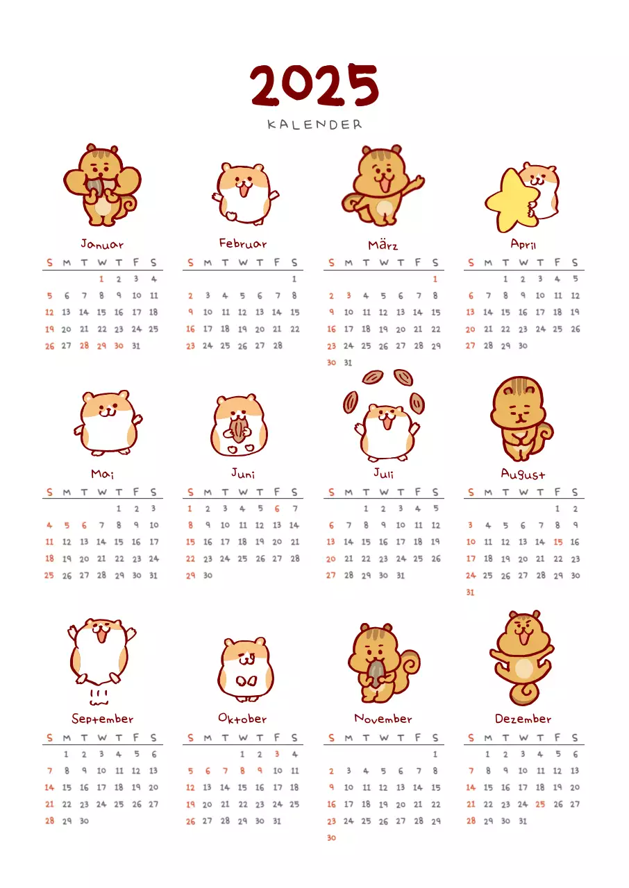 Brauner niedlicher Einblattkalender