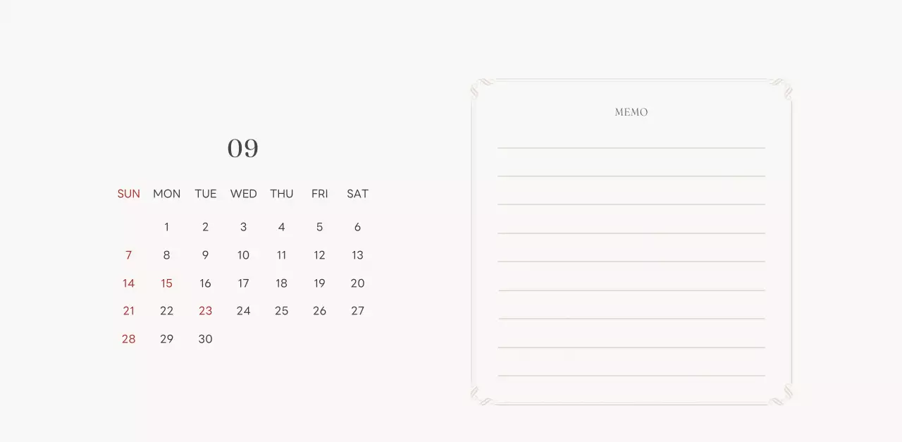 アイボリーとグリーンのシンプルな2025年花柄卓上カレンダー