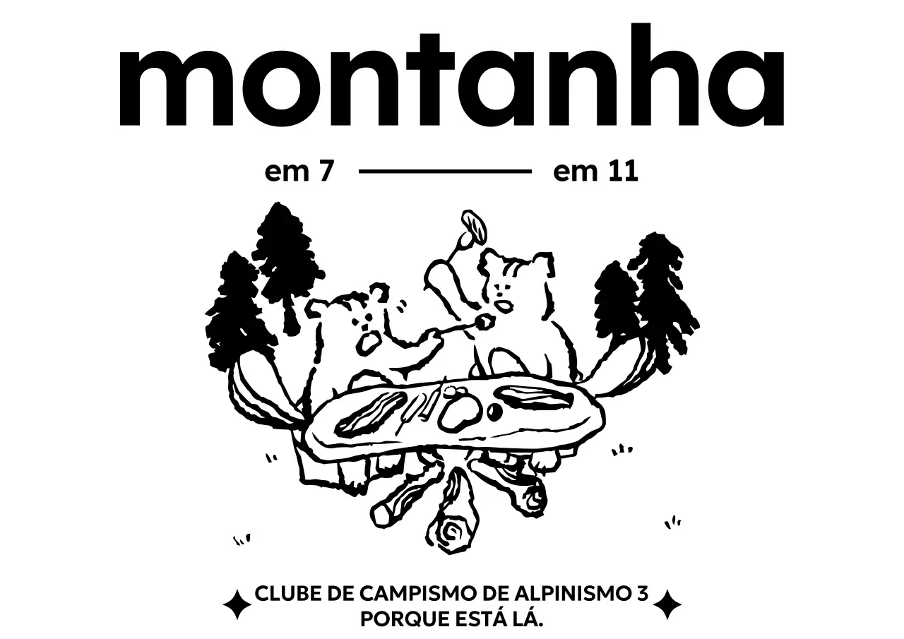 Promover um clube de caminhadas vintage com uma ilustração de um esquilo a acampar