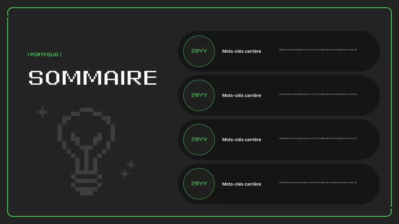 Portfolio d'illustrations pixellisées simples aux couleurs néon pour la nouvelle année