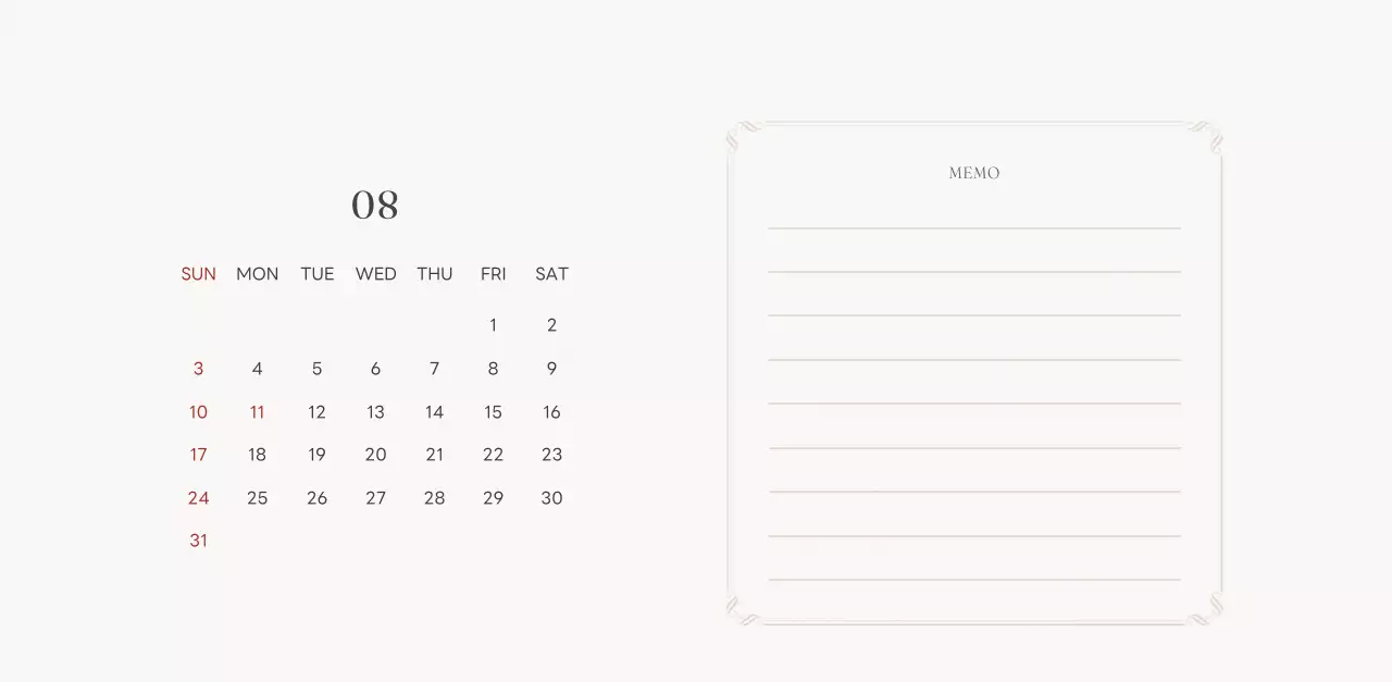 アイボリーとグリーンのシンプルな2025年花柄卓上カレンダー