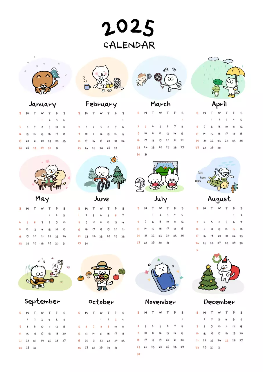 Lịch màu xanh nhạt dễ thương