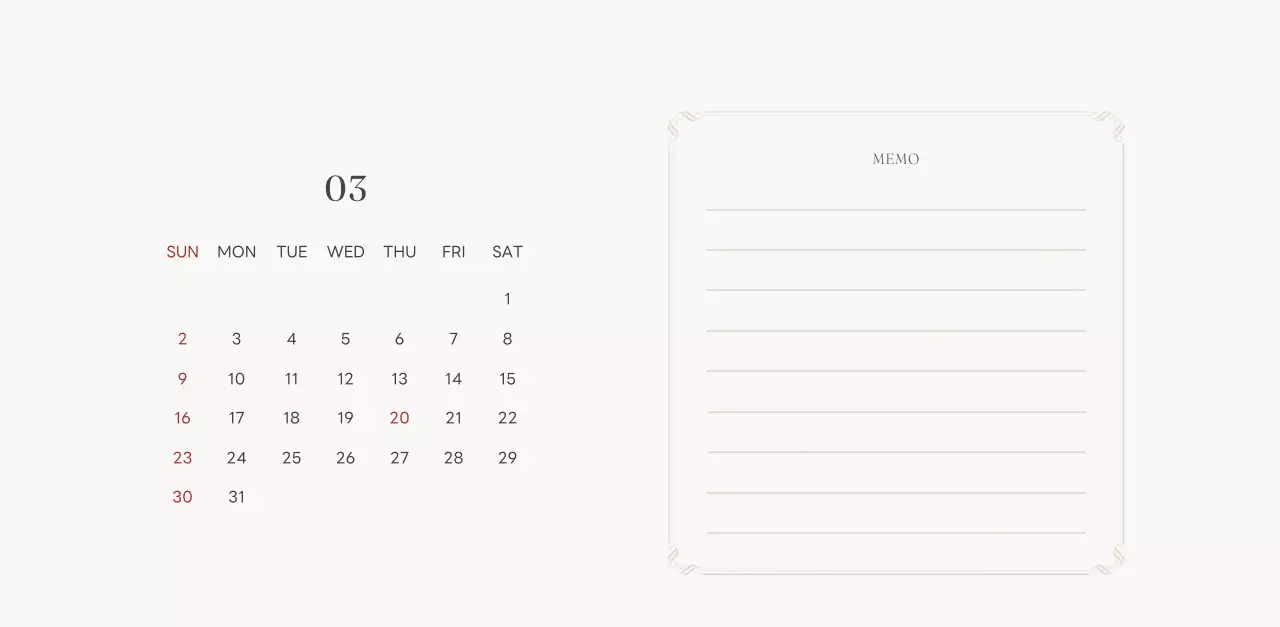 アイボリーとグリーンのシンプルな2025年花柄卓上カレンダー