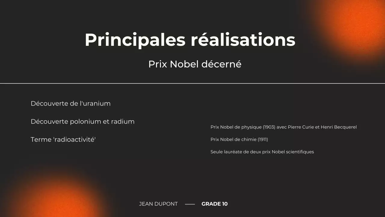 présentation du cours de biographie moderne noir et orange